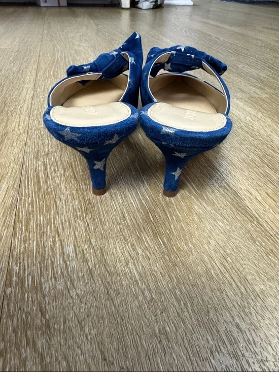 J. Crew Sophia STAR BLUE BOW SUEDE KITTEN HEEL Slip On Mule size 8 - Picture 6 of 9